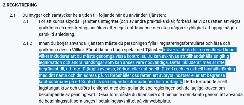 Extrahera från registreringsvillkoren